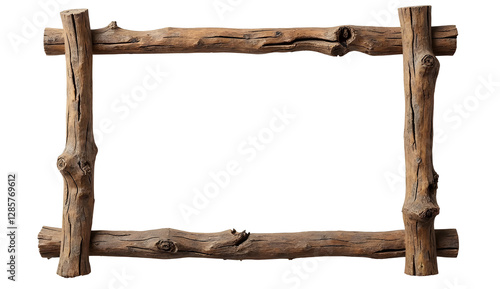old log wooden frame isolated on white background 