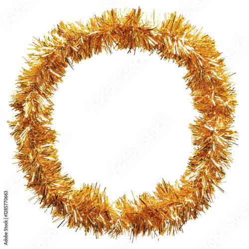 Gold tinsel wreath, white isolate background