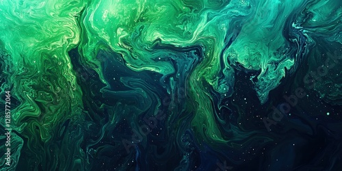 Abstract background of swirling green and blue liquids