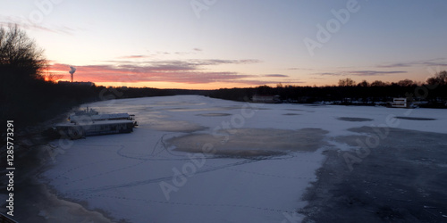 Winter fishing on the lake, beautiful panorama.