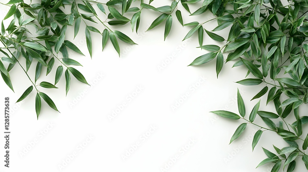 Naklejka premium Green Leaves Frame on White Background for Natural Design Elements