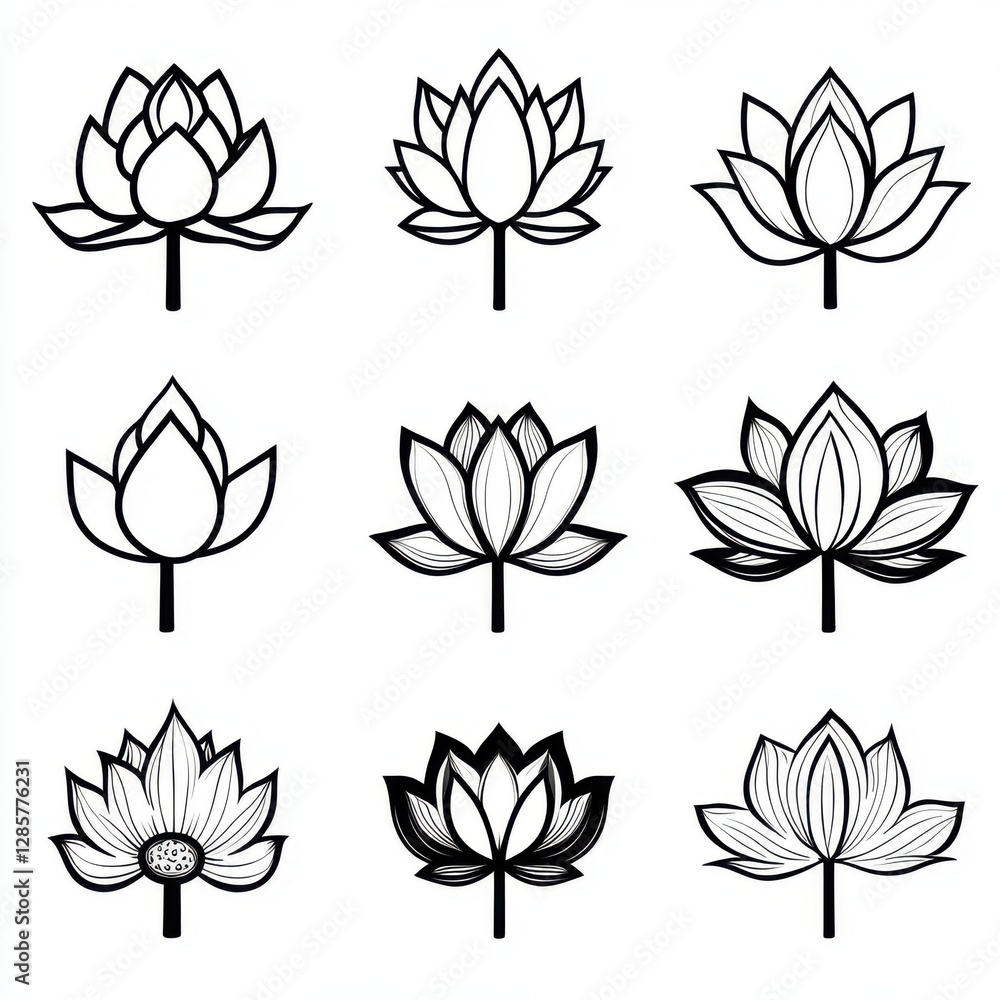 set of lotus flowers illustration set of lotus flowers illustration