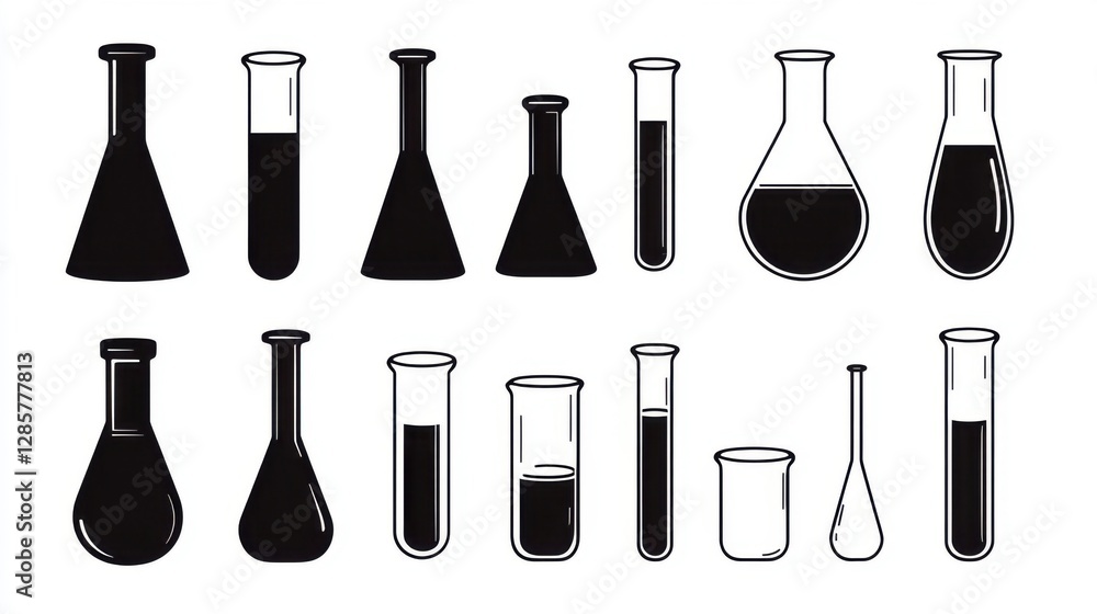 set of laboratory flasks Silhouettes set of laboratory flasks Silhouettes