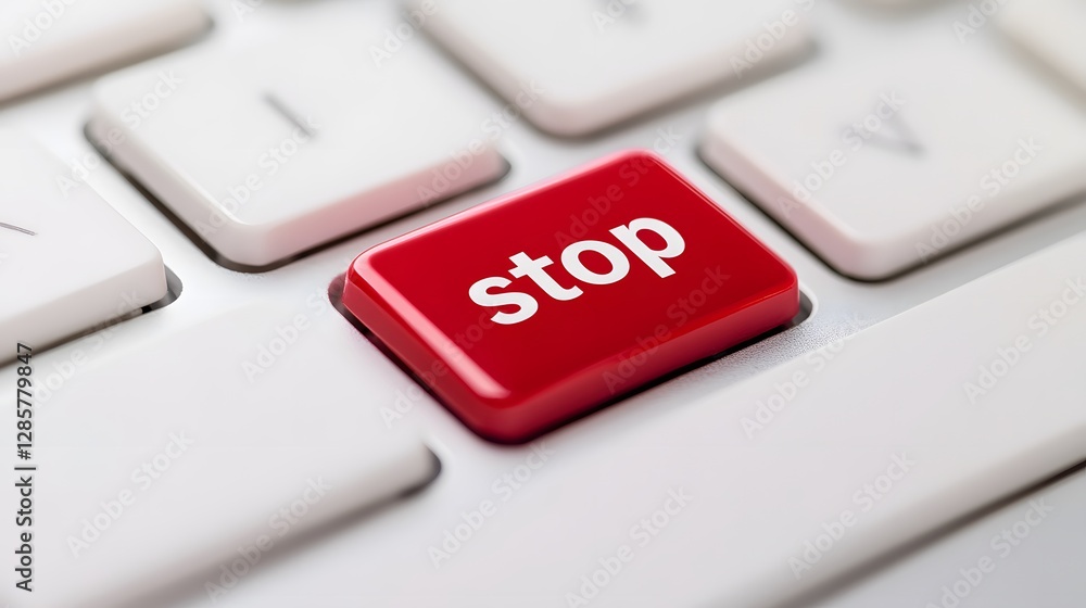 Bright Red Stop Button on Keyboard for Warning and Alert Sign Bright Red Stop Button on Keyboard for Warning and Alert Sign