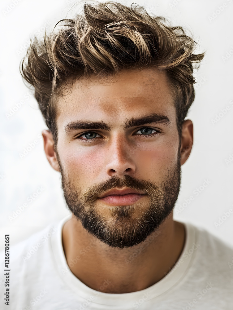 Portrait of a Young Man with Stylish Hair and Beard : Generative AI Portrait of a Young Man with Stylish Hair and Beard : Generative AI
