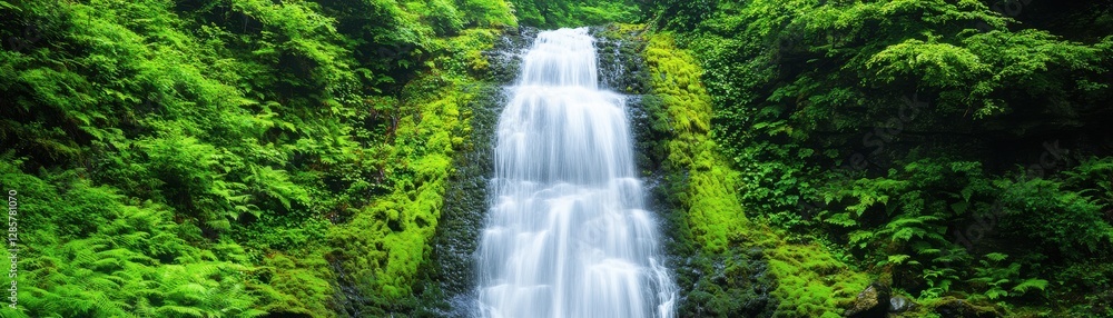 A serene waterfall cascading through lush green foliage, embodying the tranquility of nature's beauty and harmony. A serene waterfall cascading through lush green foliage, embodying the tranquility of nature's beauty and harmony.