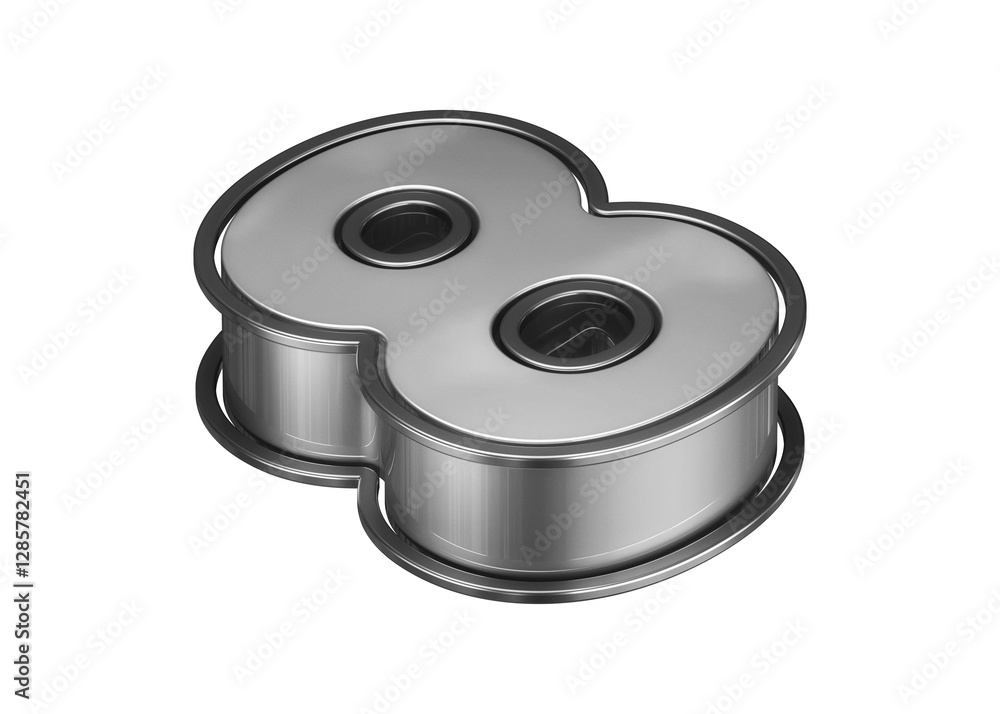 3D number 8 in polished silver metal. Isometric design 3D rendering typeface suitable for poster, web, advertising and modern design projects.