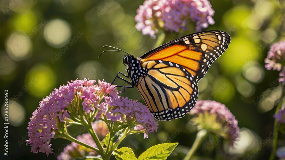 Naklejka premium Delicate Monarch Butterfly on a Blooming Flower