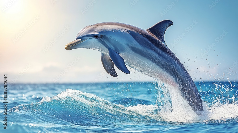 Majestic Dolphin Leaping in Turquoise Ocean Water at Sunrise Majestic Dolphin Leaping in Turquoise Ocean Water at Sunrise