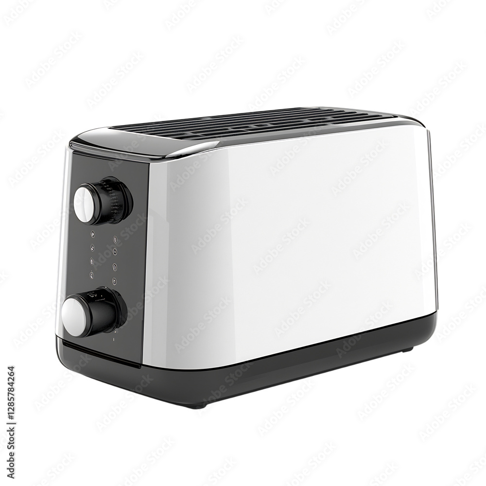 Minimalist Modern White Toaster with Black Handle Isolated on Transparent Background Minimalist Modern White Toaster with Black Handle Isolated on Transparent Background