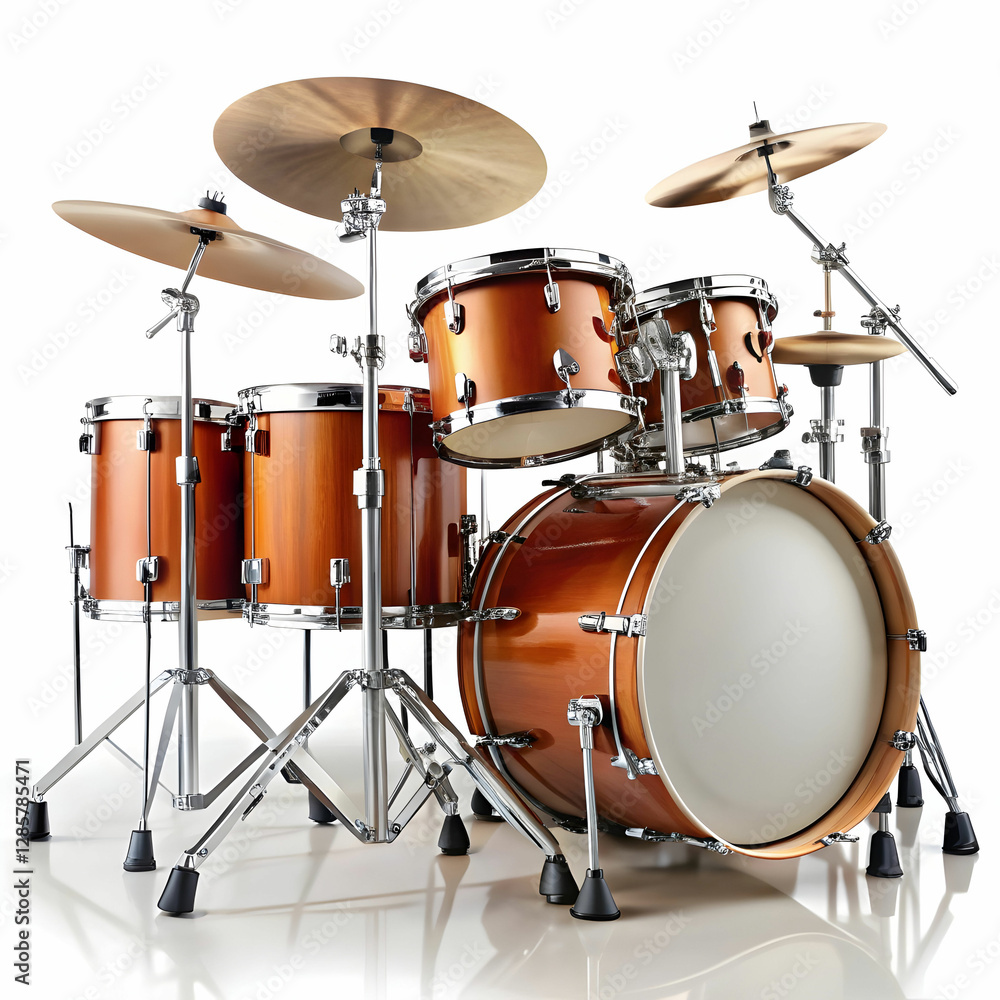 A drum set displayed against a white background A drum set displayed against a white background