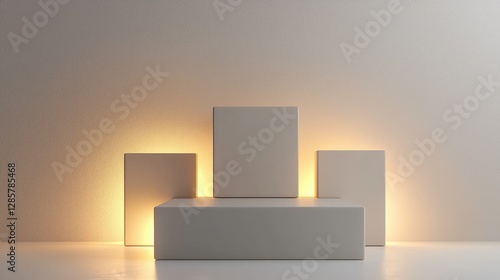 Modern 3D Cube Podium Setup for Product Display with Soft Lighting