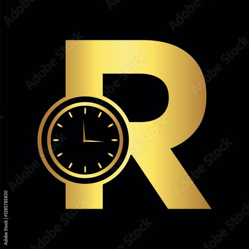 Clock Logo combine with letter R vector template