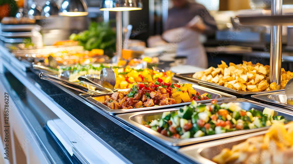 Appetizing Buffet Spread with Variety of Dishes in Self-Serve Restaurant Setting : Generative AI Appetizing Buffet Spread with Variety of Dishes in Self-Serve Restaurant Setting : Generative AI