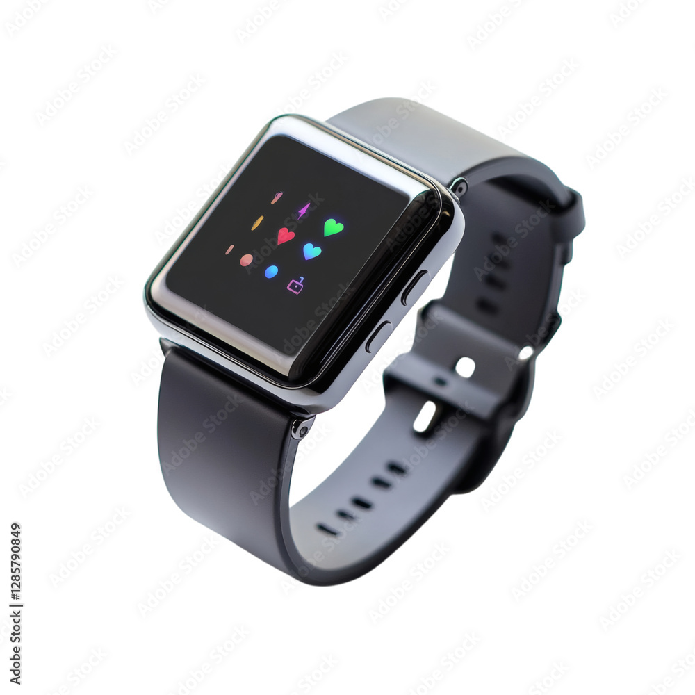A Futuristic High Tech Smartwatch with Sleep Tracking Isolated on Transparent Background A Futuristic High Tech Smartwatch with Sleep Tracking Isolated on Transparent Background