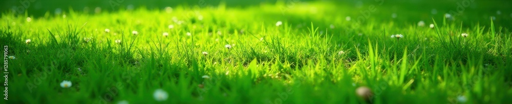 Dense park grass, uneven surface, sunlight dappled, vibrant green, summer Dense park grass, uneven surface, sunlight dappled, vibrant green, summer