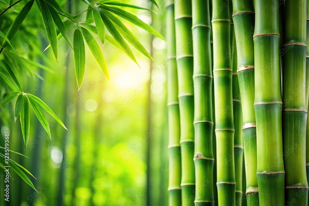 Obraz premium Green Bamboo on Lush Tropical Forest Background