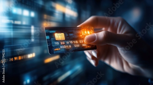 Digital payment action financial sector credit card technology virtual environment close-up view security concept
