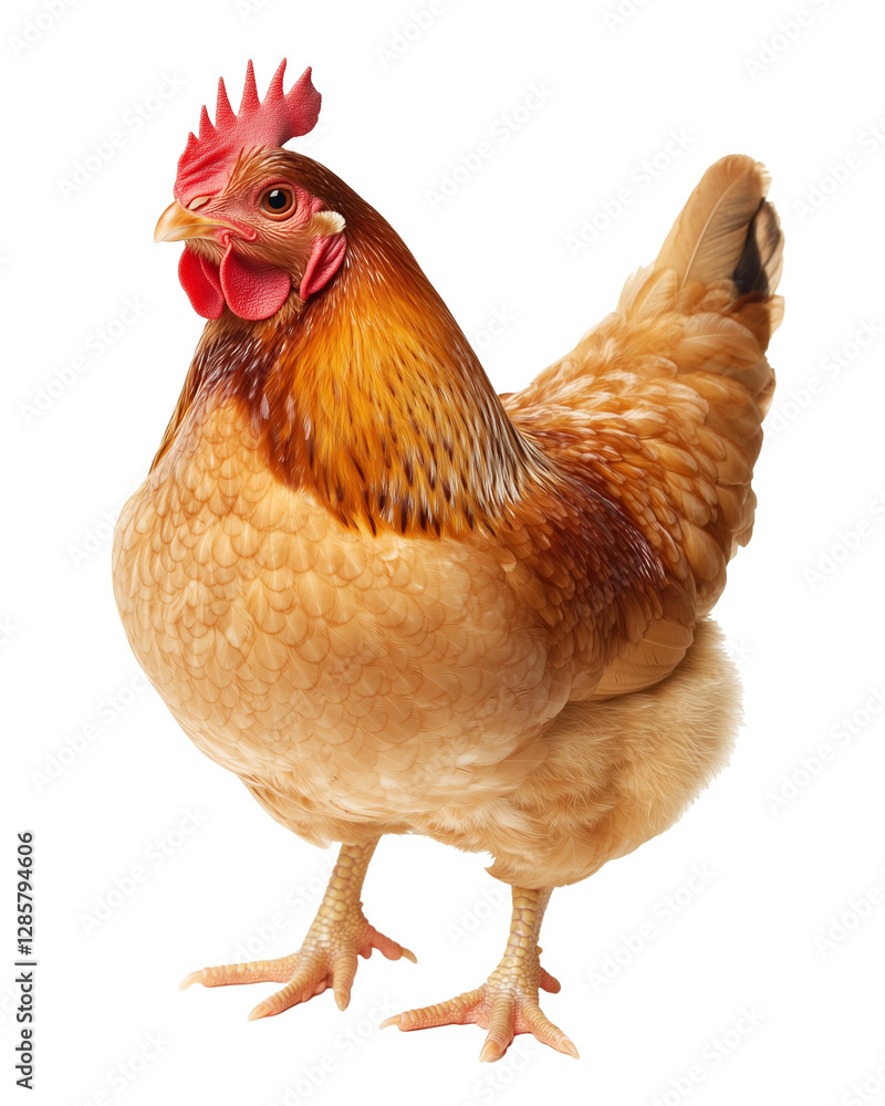 Fototapeta premium Young brown hen isolated on transparent background.
