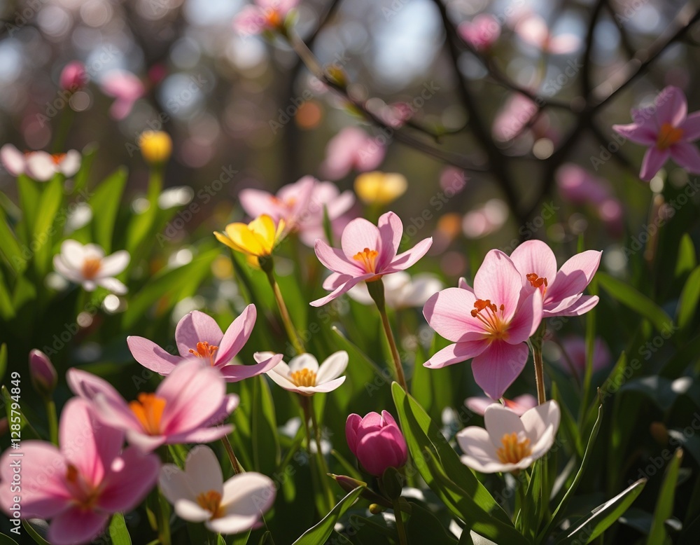 Idyllic Spring Serenity: A Lush and Colorful Landscape Awash in Gentle Light