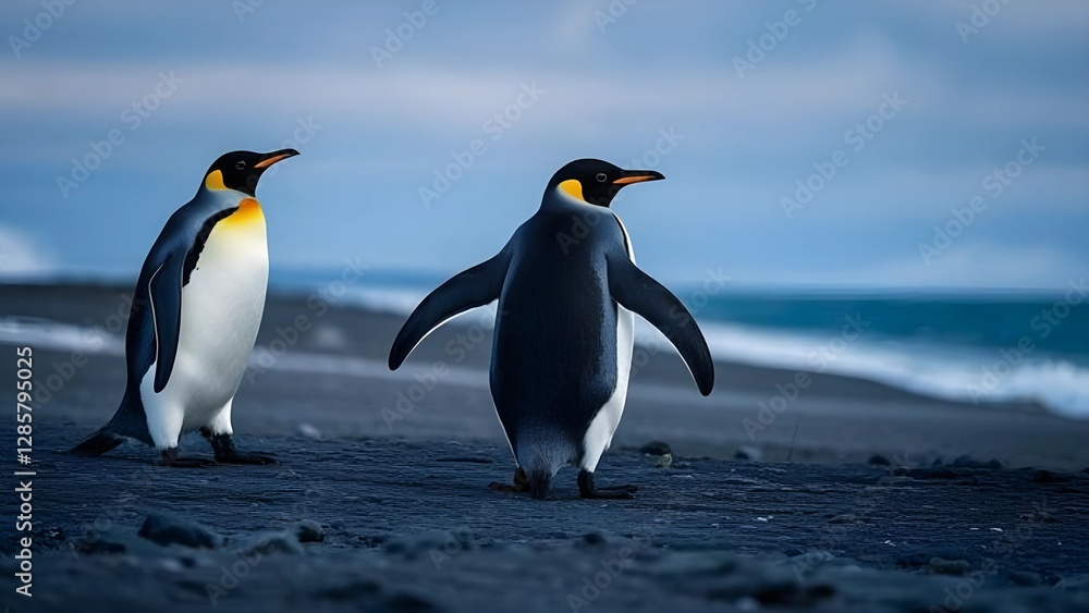 Fototapeta premium The two penguins on the beach