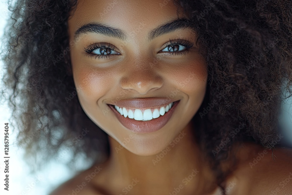 Close Up Portrait of a Beautiful Curly African American Young Woman Smiling on White Background Close Up Portrait of a Beautiful Curly African American Young Woman Smiling on White Background