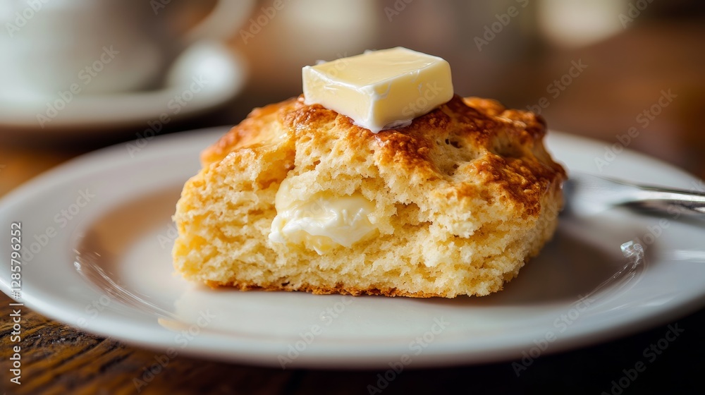 Freshly Baked Buttermilk Scone with Butter on Golden Crust Freshly Baked Buttermilk Scone with Butter on Golden Crust