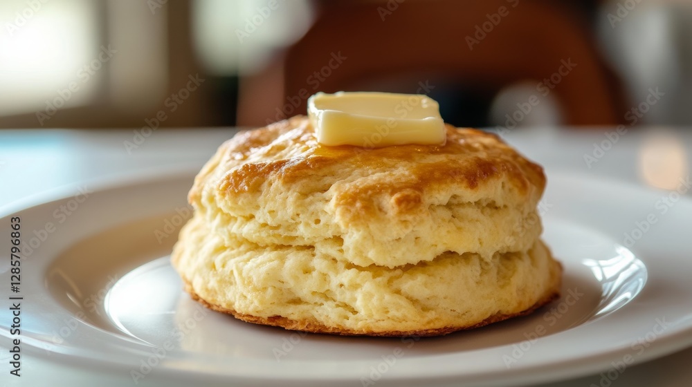 Fresh Buttermilk Scone with Rich Golden Crust and Butter Pat Fresh Buttermilk Scone with Rich Golden Crust and Butter Pat