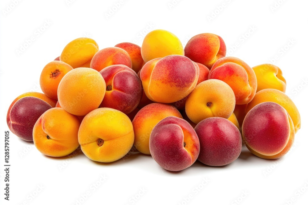 Detailed Picture of Freshly Harvested Apricots and Peaches Isolated on White Background Detailed Picture of Freshly Harvested Apricots and Peaches Isolated on White Background
