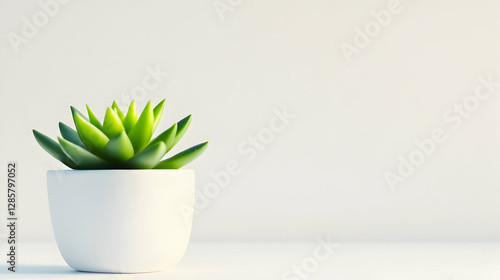A green succulent thrives in a sleek white pot, embodying minimalism and calm