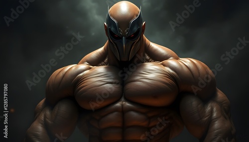 Powerful Muscular Man in Bane Mask Dark Background