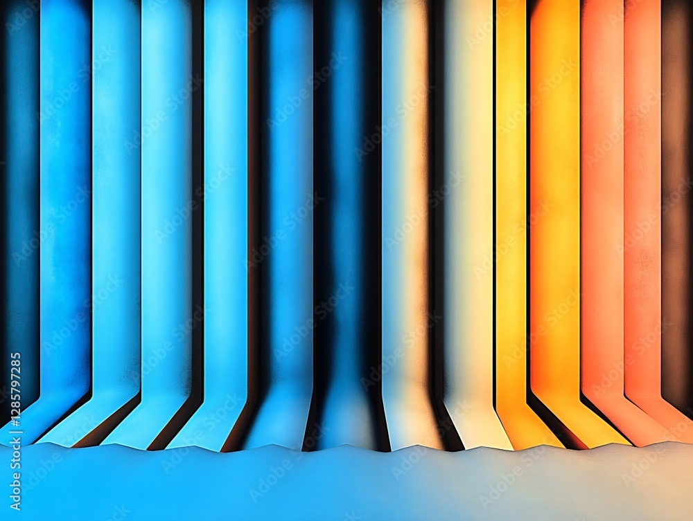 Obraz premium Vibrant vertical stripes softly blend warm and cool hues creating a tranquil abstract scene. AI Generated