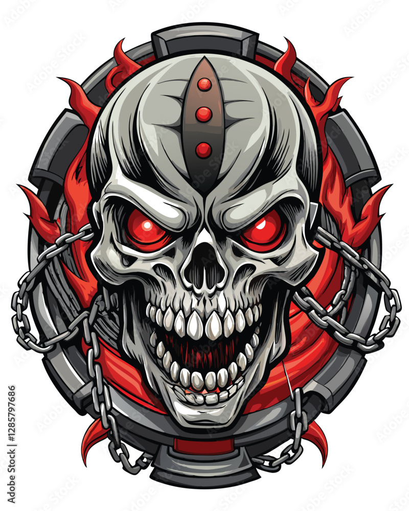 A monstrous skull, immense and decaying, scarred with deep tire tracks across its forehead and eye sockets; dark, gritty texture. A monstrous skull, immense and decaying, scarred with deep tire tracks across its forehead and eye sockets; dark, gritty texture.