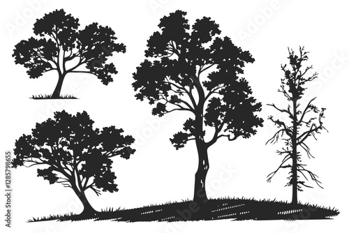 set of Poplar tree silhouette vector illustration
