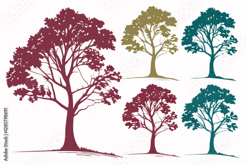 set of Poplar tree silhouette vector illustration