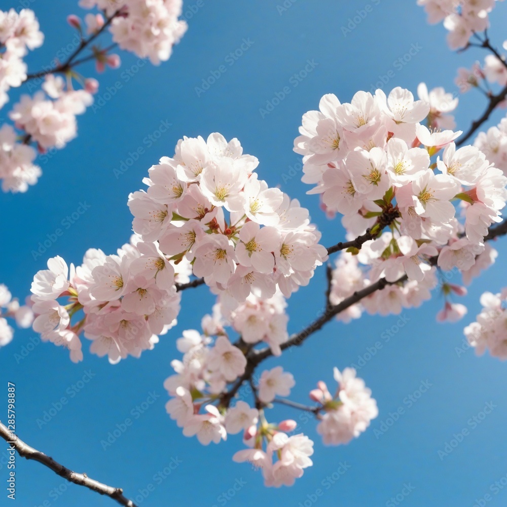 Vibrant Cherry Blossoms Amidst a Clear Blue Sky Vibrant Cherry Blossoms Amidst a Clear Blue Sky