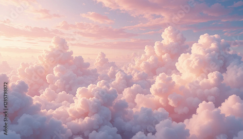 Fototapeta Naklejka Na Ścianę i Meble -  Dreamy soft pastel sky with fluffy clouds