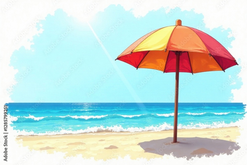 Simple line drawing of beach umbrella, open top , summertime, design element Simple line drawing of beach umbrella, open top , summertime, design element