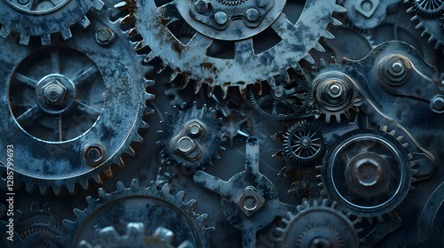 Wallpaper Mural Close-up view of intricate metallic gears showcasing wear and rust, ideal for industrial themes Torontodigital.ca