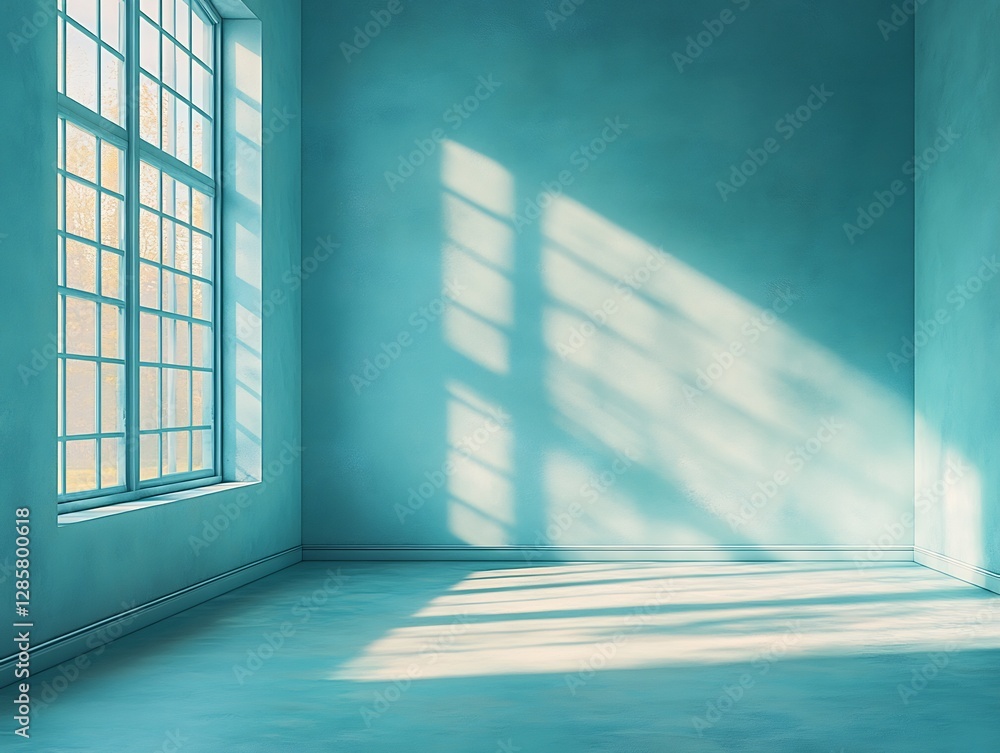 Obraz premium Serene Teal Room Bathed in Soft Sunlight. AI Generated