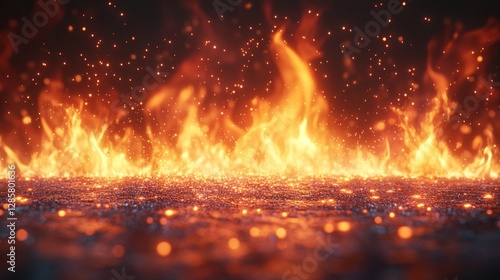 Wallpaper Mural Fiery flames on glittery surface, dark background Torontodigital.ca