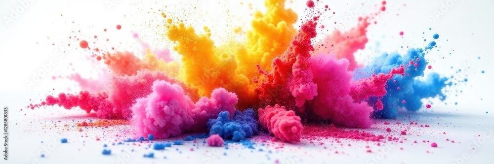 Fototapeta premium Vibrant CMYK Holi powder explosion Isolated white background , design, dye, cloud