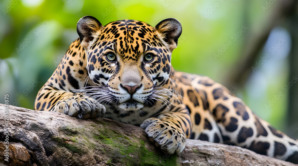 Majestic Leopard Resting on Tree Branch with Lush Jungle Background : Generative AI Majestic Leopard Resting on Tree Branch with Lush Jungle Background : Generative AI