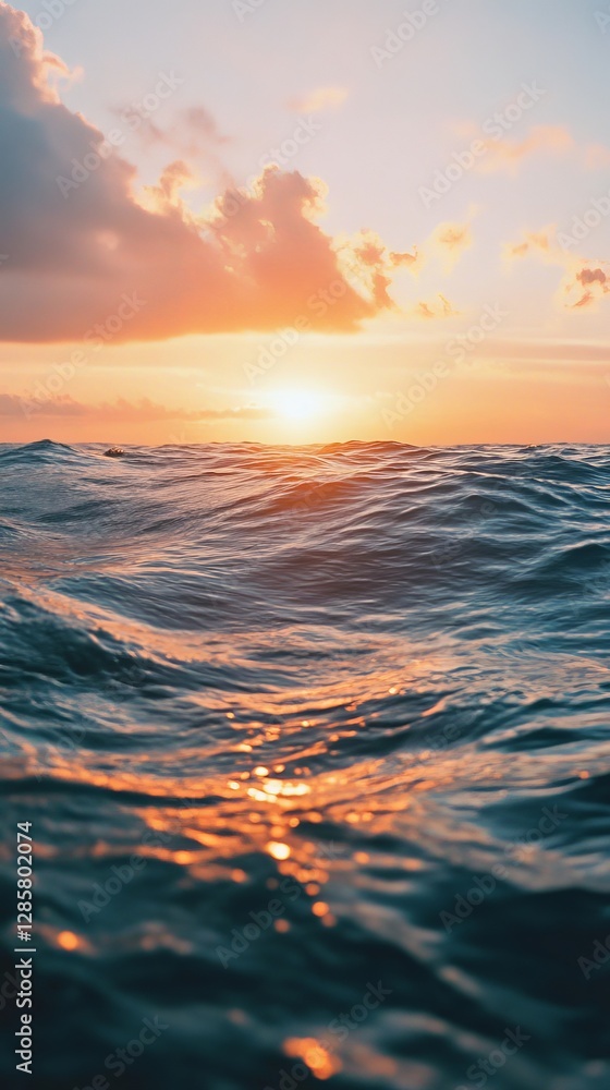 Obraz premium Vibrant ocean sunset with majestic waves and golden sky