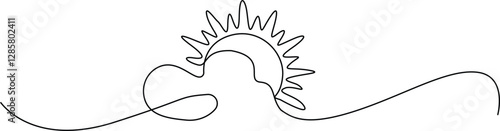 Sun and cloud continuous one line drawing. Isolated on white background, vector illustration.