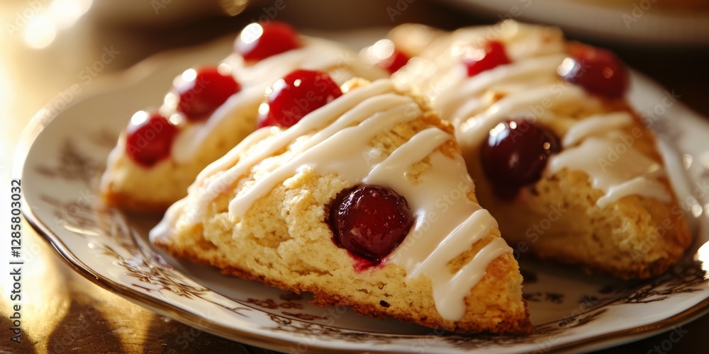 Delicious Cherry Scone with Icing and Fresh Cherry Topping Delicious Cherry Scone with Icing and Fresh Cherry Topping