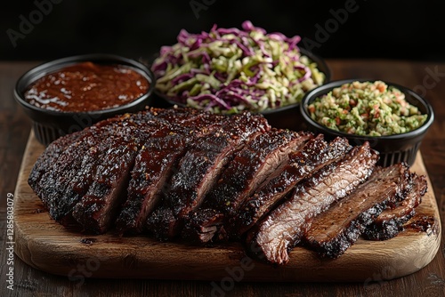 Mouthwatering barbecue platter with slow-smoked brisket backyard food photography rustic close-up culinary delight