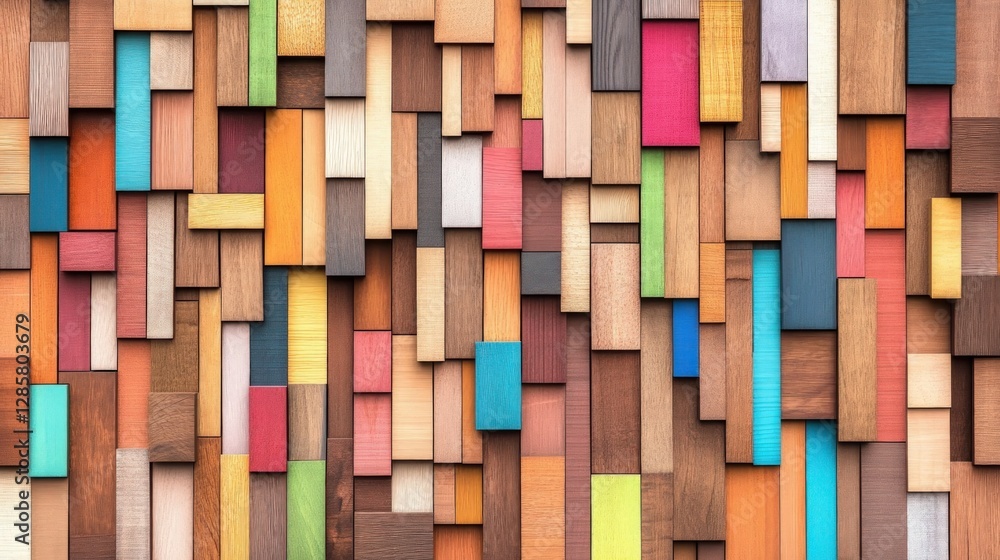 Vibrant Multicolored Wooden Planks Arranged in a Stylish Pattern Vibrant Multicolored Wooden Planks Arranged in a Stylish Pattern