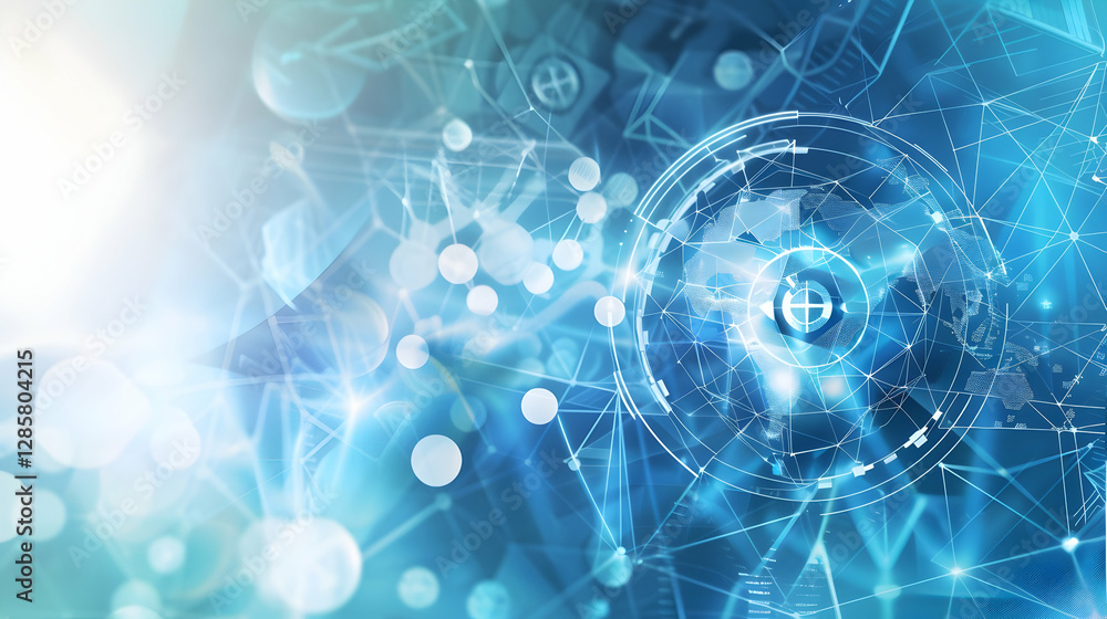 Obraz premium Abstract digital technology background with interconnected data and global map visualization