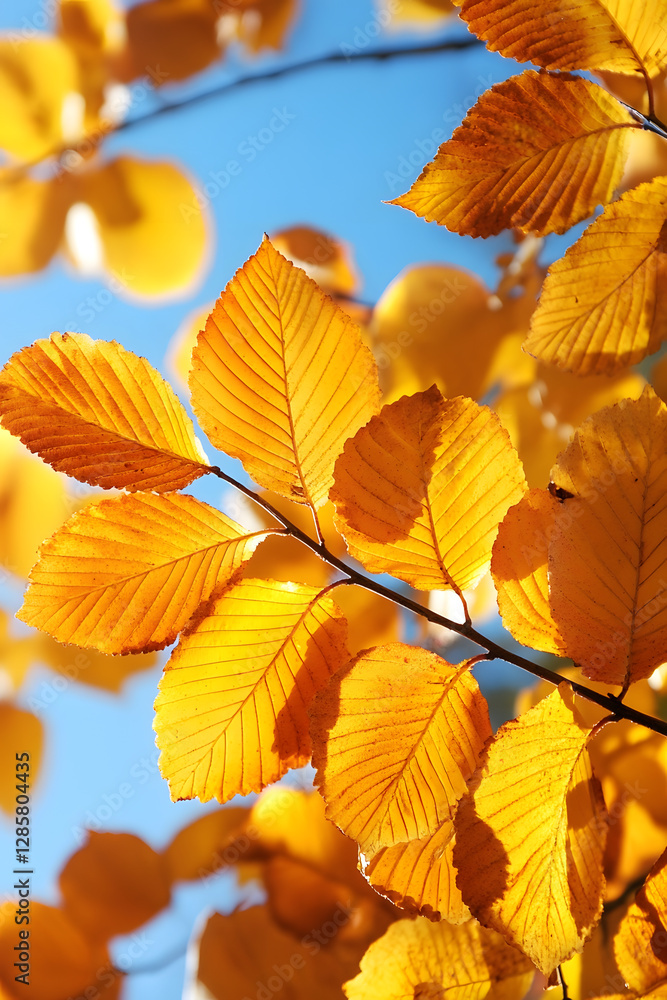 Golden Autumn Leaves Against a Clear Blue Sky in Beautiful Photograph : Generative AI Golden Autumn Leaves Against a Clear Blue Sky in Beautiful Photograph : Generative AI
